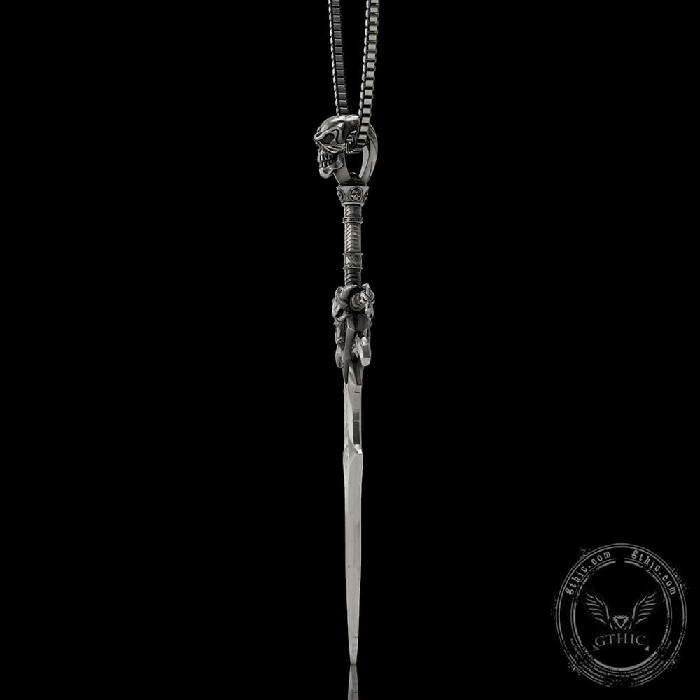 Demon Skull Sterling Silver Sword Weapon Pendant | Gthic.com