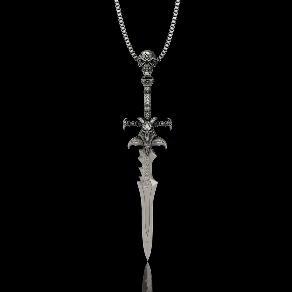 Demon Skull Sterling Silver Sword Weapon Pendant | Gthic.com