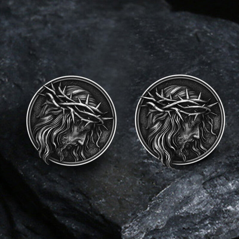 Detailed Jesus Christ Pure Tin Cufflinks 01 | Gthic.com