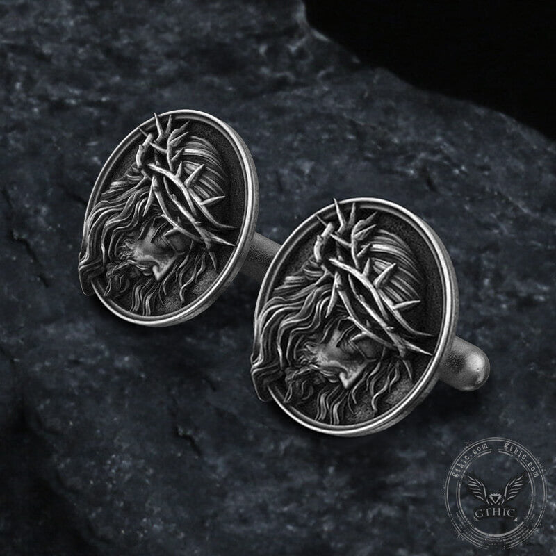 Detailed Jesus Christ Pure Tin Cufflinks 04 | Gthic.com