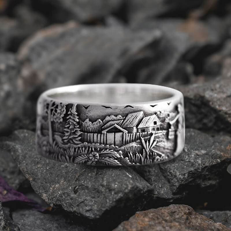 Detailed Pastoral Patterns Alloy Embossed Ring