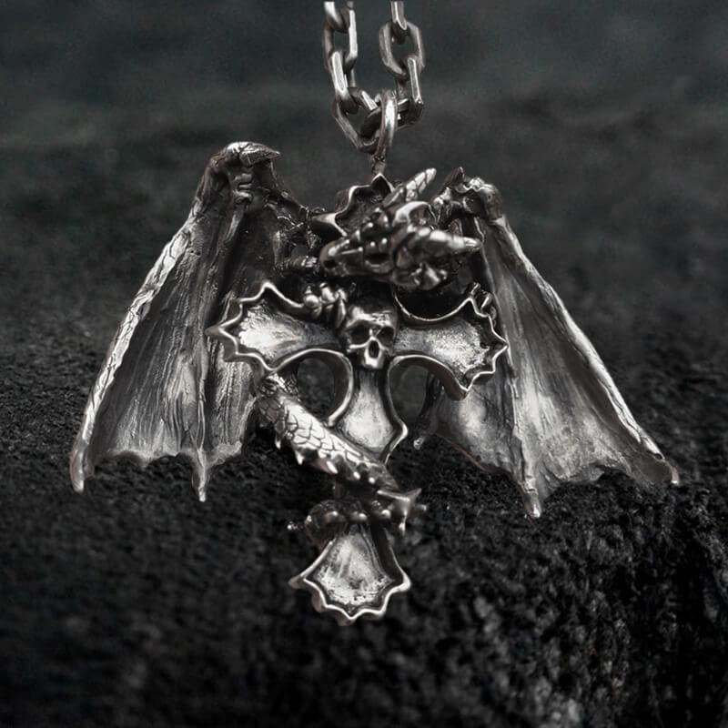 Devil Dragon Skull Sterling Silver Pendant