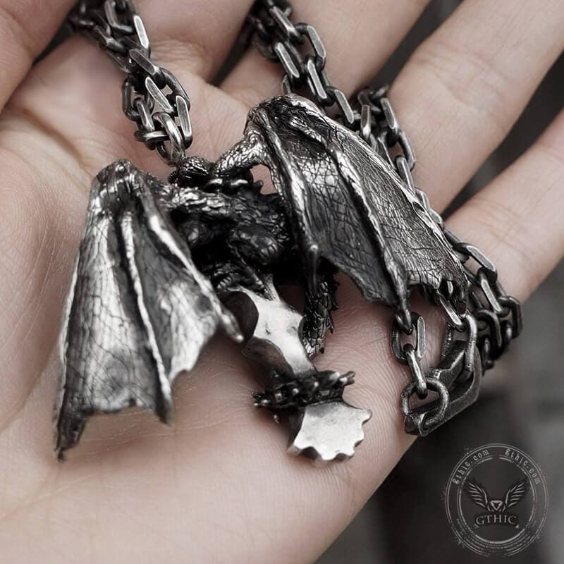 Pendentif en argent sterling crâne de dragon du diable