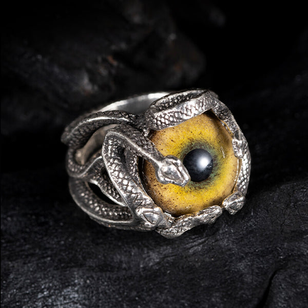 Devil's Eye Sterling Silver Snake Ring | Gthic.com