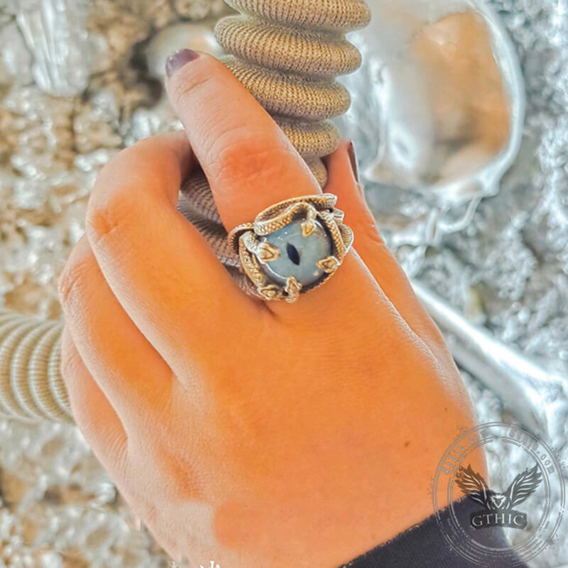 Devil's Eye Sterling Silver Snake Ring