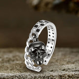 Diamond-set Chain Skull Sterling Silver Open Ring | Gthic.com