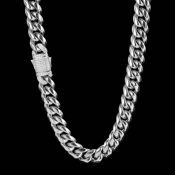 Diamond Cuban Link Stainless Steel Choker Chain01 silver| Gthic.com