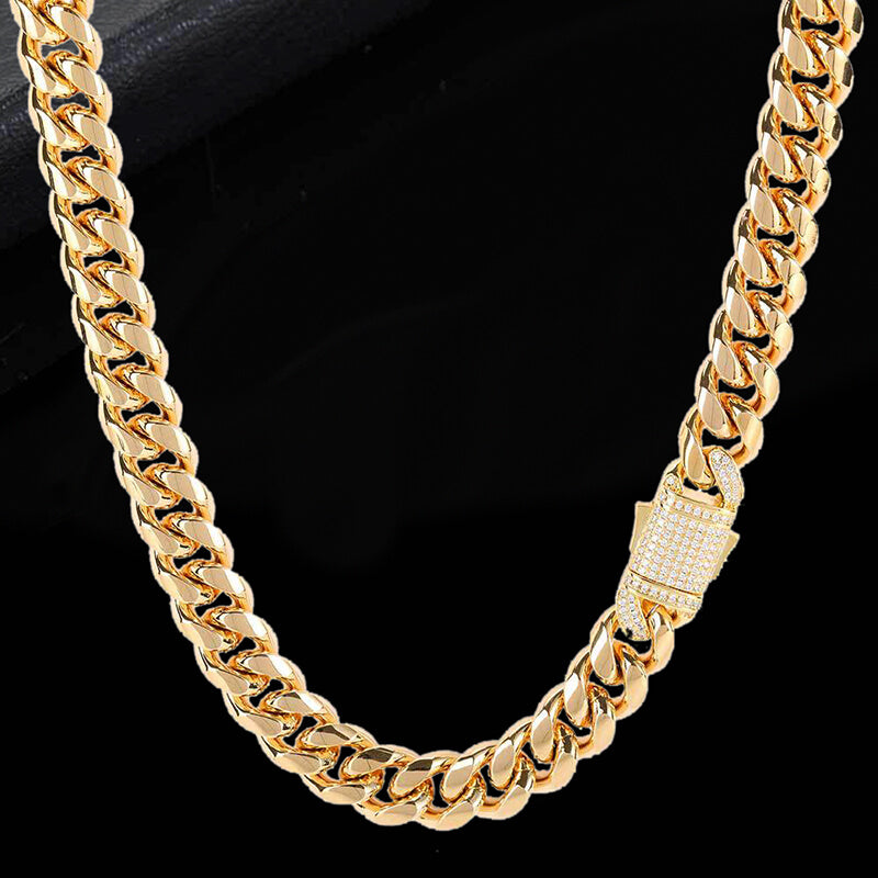 Diamond Cuban Link Stainless Steel Choker Chain03 gold| Gthic.com
