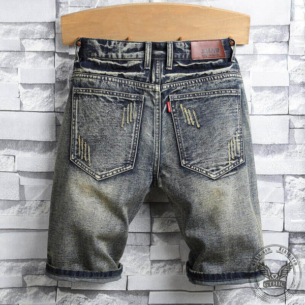 Distressed Denim Cotton Punk Shorts | Gthic.com