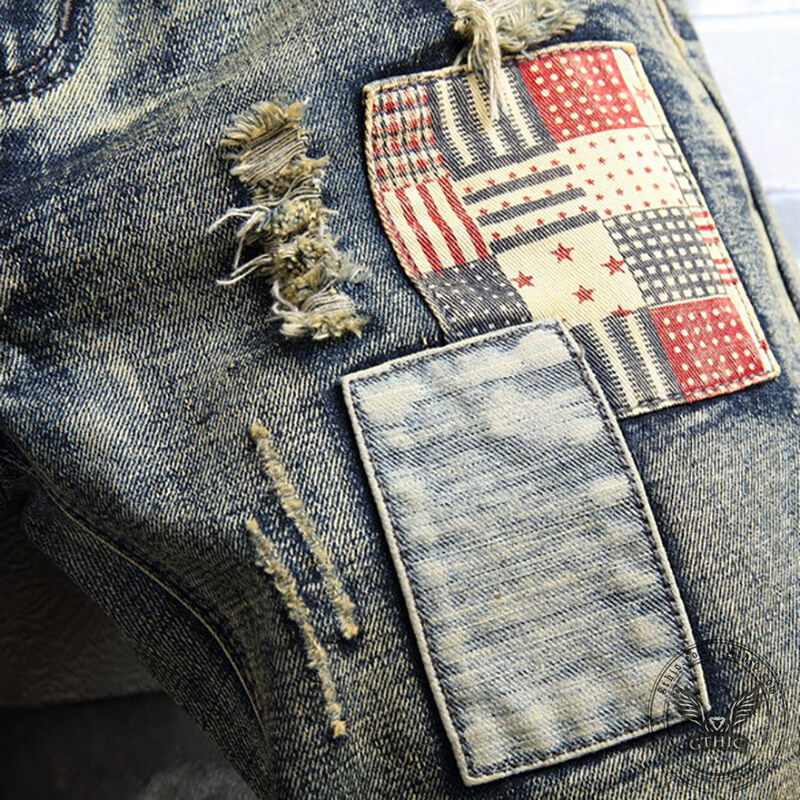 Distressed Denim Cotton Punk Shorts | Gthic.com