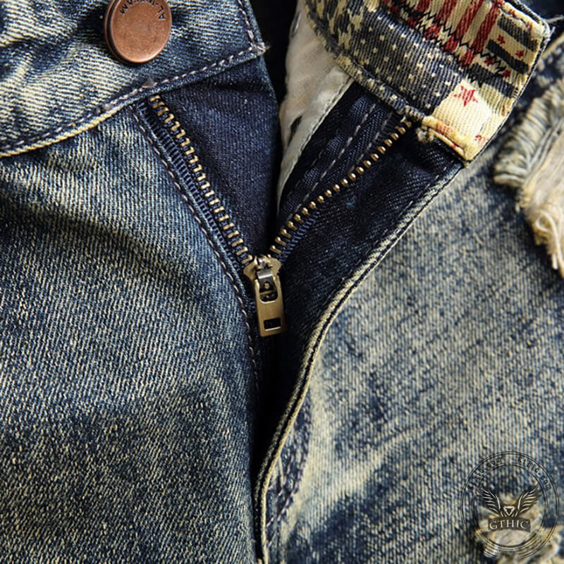 Distressed Denim Cotton Punk Shorts | Gthic.com