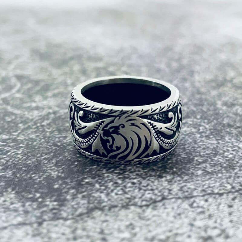 Domineer Lion Head Sterling Silver Animal Ring