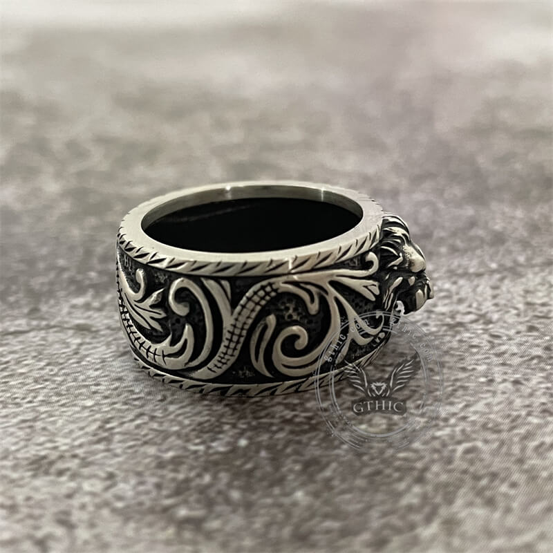 Domineer Lion Head Sterling Silver Animal Ring  | Gthic.com