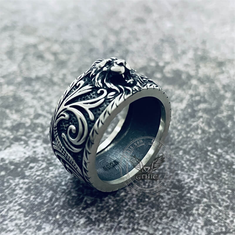 Domineer Lion Head Sterling Silver Animal Ring  | Gthic.com