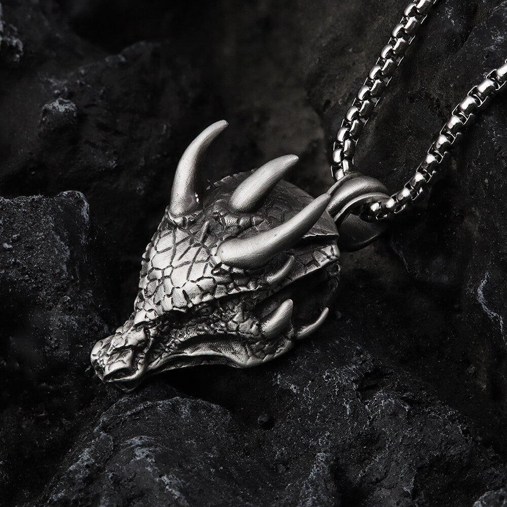 Domineering Dragon Head Pure Tin Necklace | Gthic.com