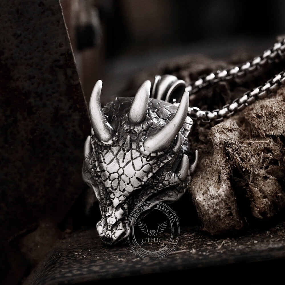 Domineering Dragon Head Pure Tin Necklace | Gthic.com