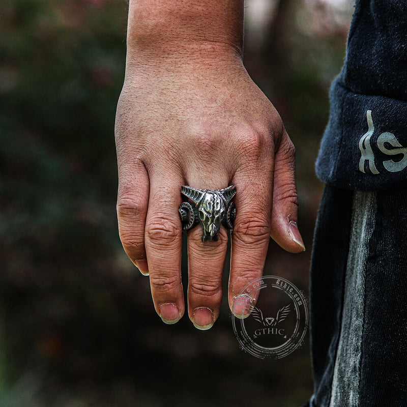 Domineering Sheep Head Stainless Steel Beast Skull Ring