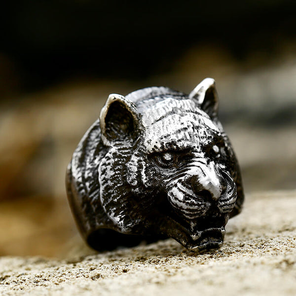 Domineering Tiger Head Stainless Steel Animal Ring 01 | Gthic.com