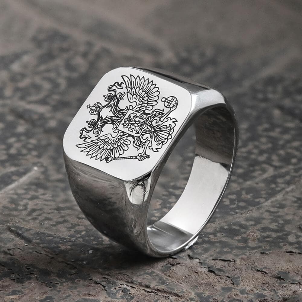Double-Headed Eagle Stainless Steel Coat of Arms Ring – GTHIC