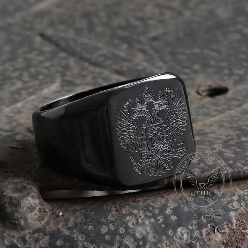 Double-Headed Eagle Stainless Steel Coat of Arms Ring