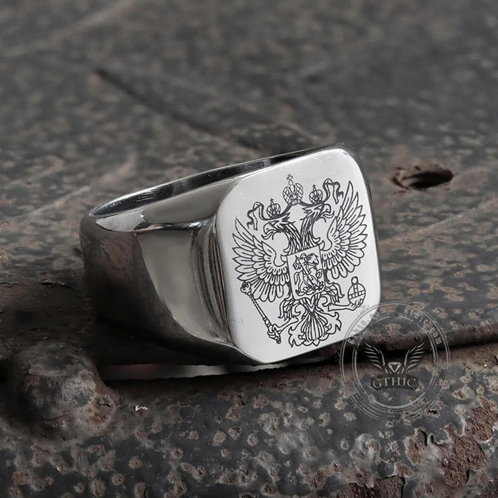 Double-Headed Eagle Stainless Steel Coat of Arms Ring