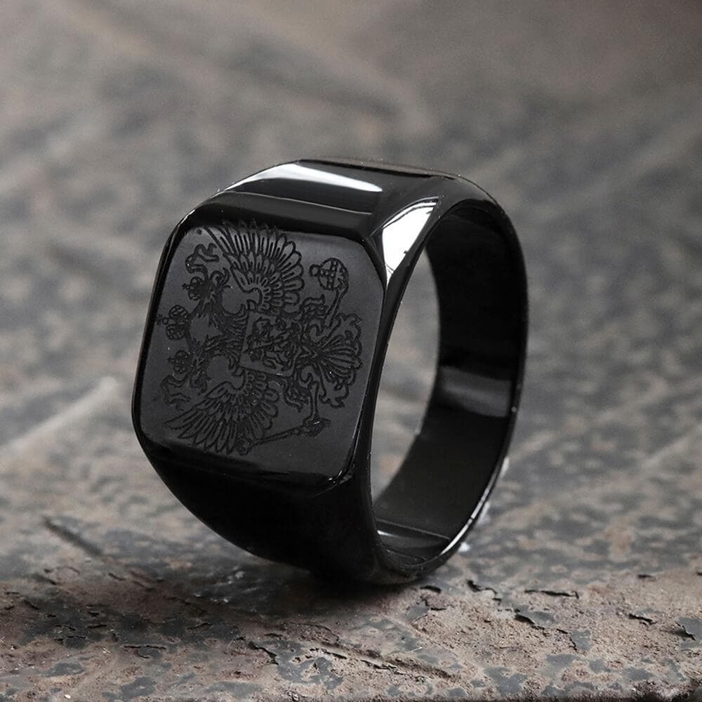 Double-Headed Eagle Stainless Steel Coat of Arms Ring | Gthic.com