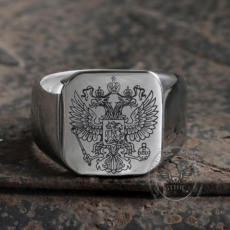 Double-Headed Eagle Stainless Steel Coat of Arms Ring | Gthic.com