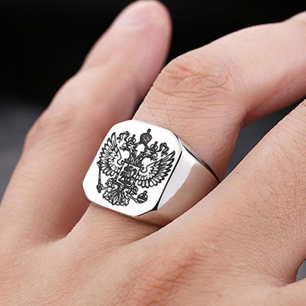 Double-Headed Eagle Stainless Steel Coat of Arms Ring