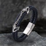 Double-Layer Braided Stainless Steel Leather Bracelet01 silver | Rockandspark.com