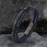 Double-Layer Braided Stainless Steel Leather Bracelet02 black | Rockandspark.com