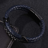 Double-Layer Braided Stainless Steel Leather Bracelet04 black | Rockandspark.com