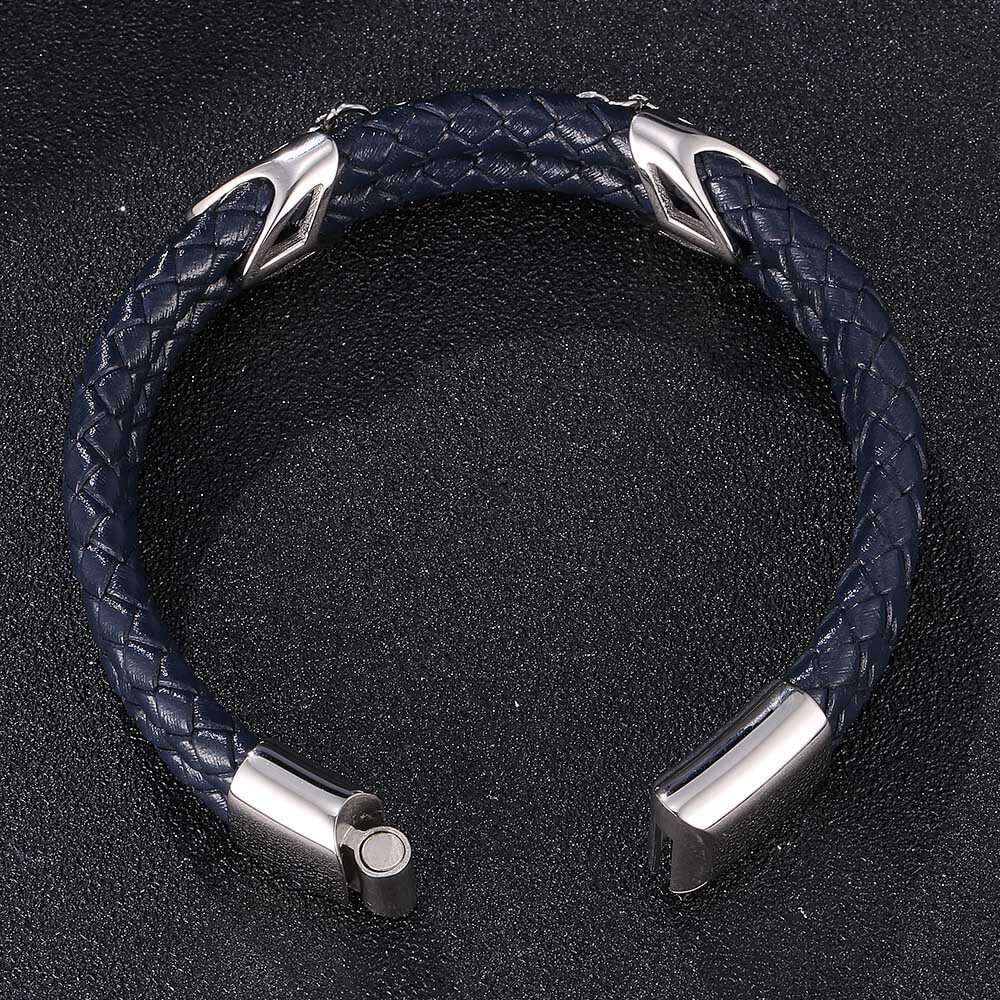 Double-Layer Braided Stainless Steel Leather Bracelet