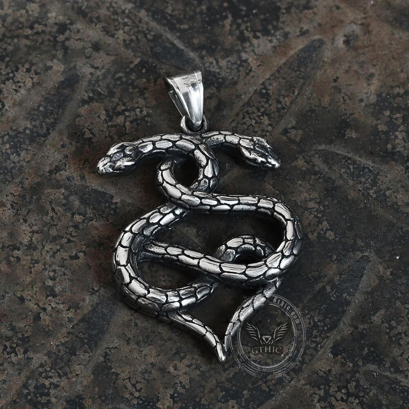 Double-Snake Winding Stainless Steel Pendant | Gthic.com