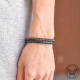 Double Braided Leather Stainless Steel Bracelet | Gthic.com
