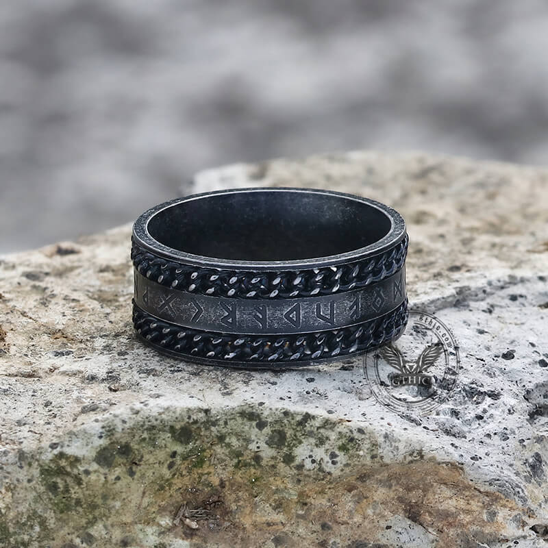 Double Chain Runes Stainless Steel Viking Ring | Gthic.com