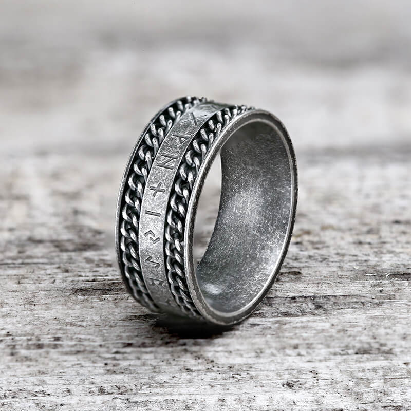 Double Chain Runes Stainless Steel Viking Ring – GTHIC
