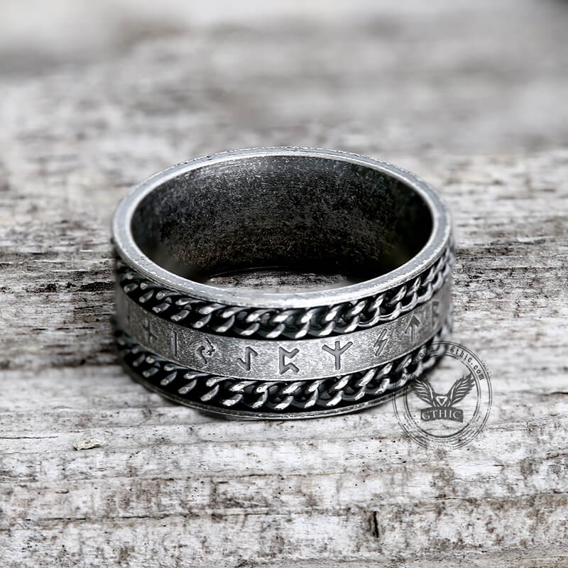 Double Chain Runes Stainless Steel Viking Ring | Gthic.com