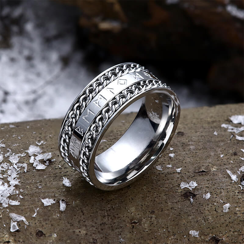 Double Chain Runes Stainless Steel Viking Ring – GTHIC