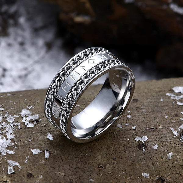 Double Chain Runes Stainless Steel Viking Ring | Gthic.com