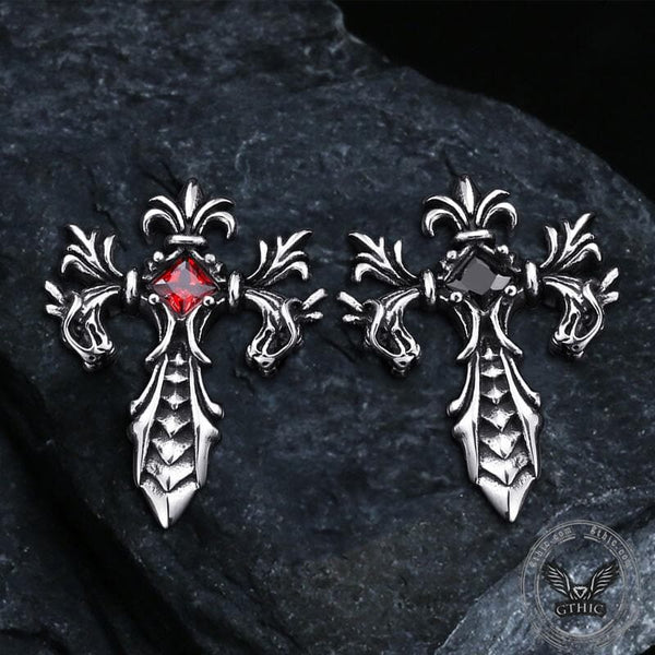 Double Dragon Cross Stainless Steel Pendant02 | Gthic.com