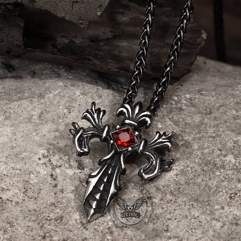 Double Dragon Cross Stainless Steel Pendant06 | Gthic.com