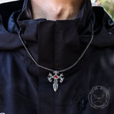 Double Dragon Cross Stainless Steel Pendant04 | Gthic.com