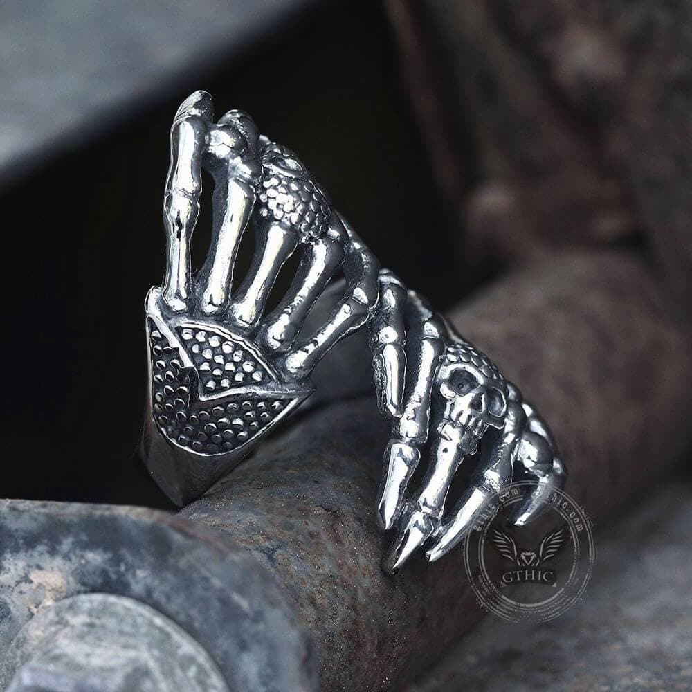 Double Ghost Hand Stainless Steel Skull Ring | Gthic.com