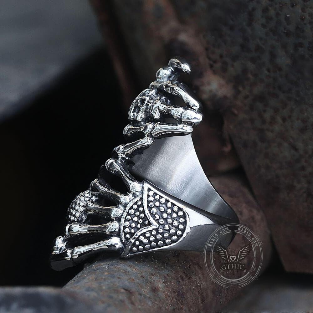 Double Ghost Hand Stainless Steel Skull Ring | Gthic.com