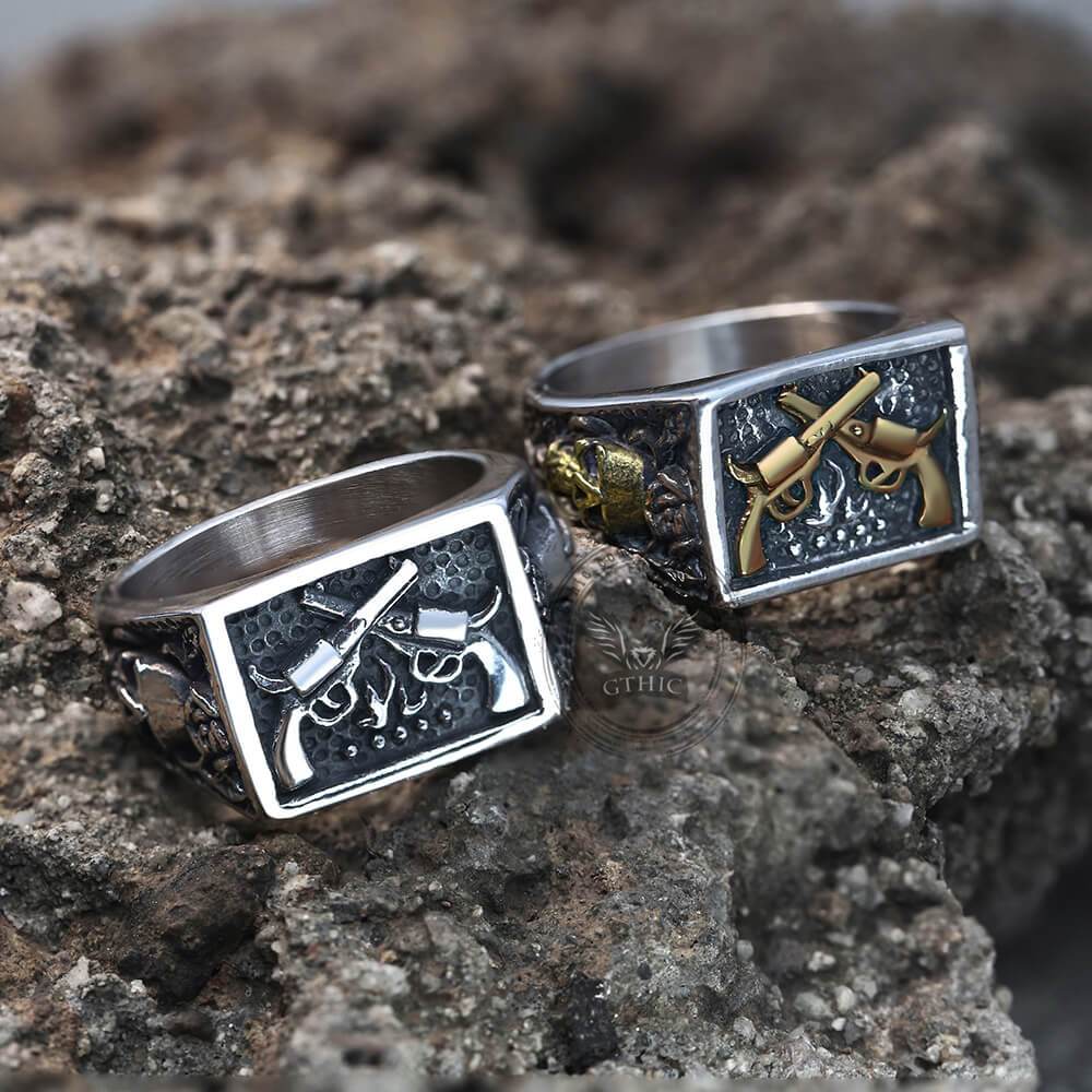 Double Guns Stainless Steel Ring | Gthic.com