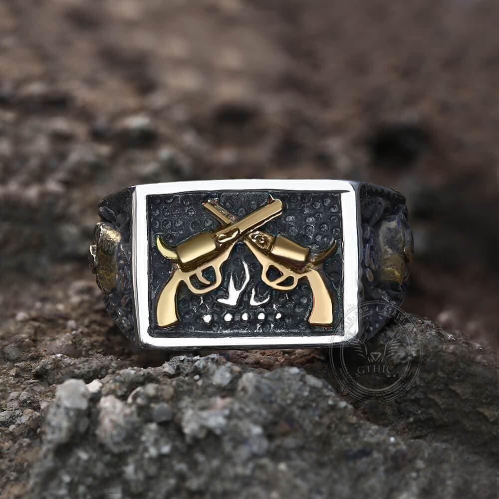 Double Guns Stainless Steel Ring | Gthic.com