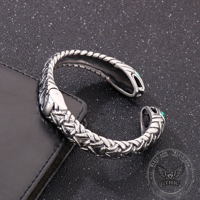Double Headed Snake Stainless Steel Men's Open Bracelet 05 | Gthic.com
