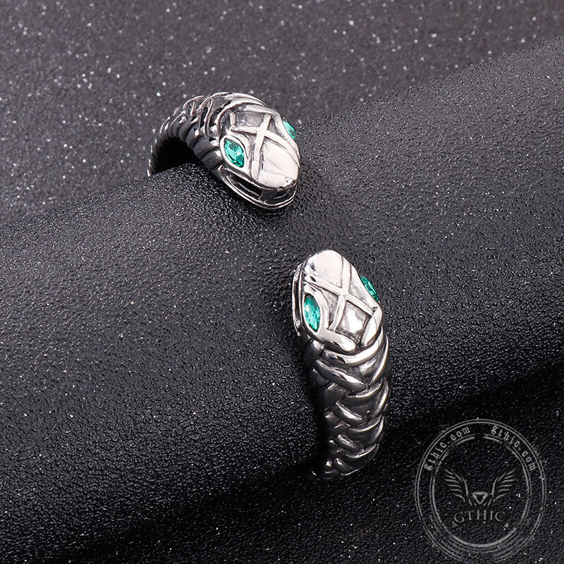 Double Headed Snake Stainless Steel Men's Open Bracelet 03 | Gthic.com