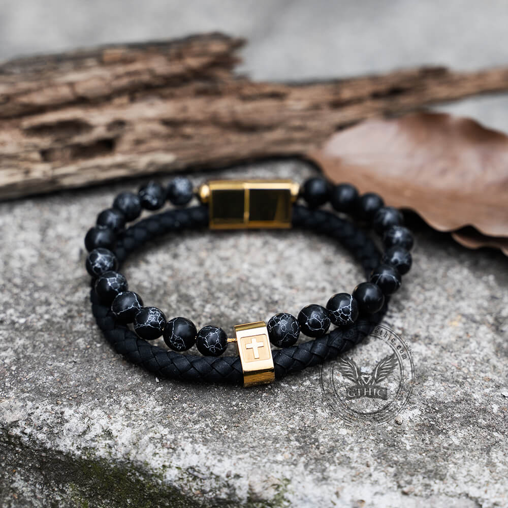 Men's Double Layered Black Beaded Bracelet