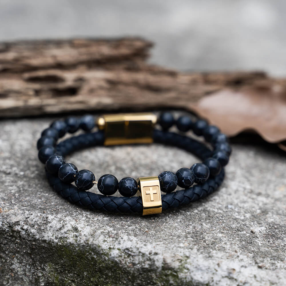 Double Layer Cross Turquoise Stainless Steel Bracelet | Gthic.com